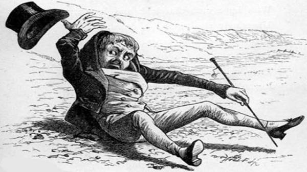 Comic drawing of a man who has fallen down