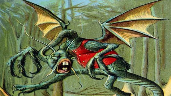 The Jabberwock appearing out of the woods