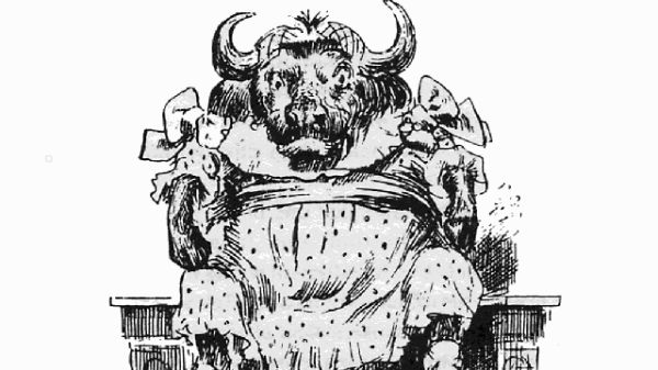 A buffalo sitting on a chimney-piece