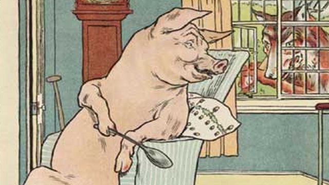 The Wolf At The Pig's Window Illustrated By L. Leslie Brooke